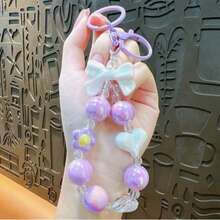 1件装 时尚创意粉彩串珠蝴蝶结爱心钥匙扣/包包挂饰 - 彩色 - 查看 6