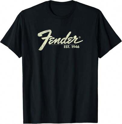Mens Clothing,100% Cotton Black T Shirt,Classic Fender Est.1946 T-Shirt,Band T Shirts,Unisex