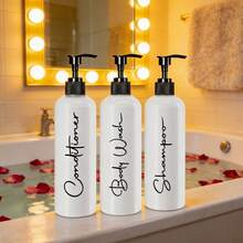 3pcs-Set Of 16.9oz Modern Gold Design Pump Bottle,Refillable Shampoo And Conditioner Dispenser Empty Shower Plastic Bottles With Pump For Bathroom Lotion Body Wash - White - View 2