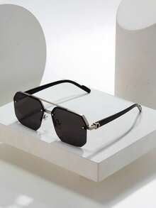 1pc Men's Metal Double Beam Textured Fashion Glasses - Multicolor - View 7