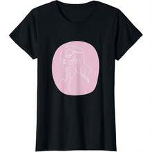 Minimalist Women's T-Shirt With Abstract Boho Face Print, Pink, All Seasons, 220g Pure Cotton, Single-Sided Print, Crew Neck, Short Sleeve, Unisex Top, Undershirt, Loose Fit Retr - 庫爾 5 - 查看 6