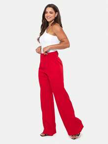 Simple, Elegant, Casual Polyester Pants With Zipper, Pocket, And Button Closure For Everyday Wear. - Rojo - View 3