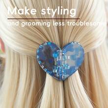 1pc Heart-Shaped Magnetic Hair Clip For Half-Up Or Thin Hair, 2-In-1 Non-Slip Hair Claw Clip For Left And Right Strands, Easy To Create Elegant Feminine Hairstyles, Hair Design Styling Decoration, Perfect Gift For Women, Available In Leopard Print And Solid Color - Heart-shaped Hair Clip - View 3