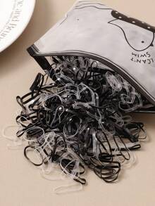 100/300/500pcs/Set Black & Transparent Medium Elastic Hair Ties, Wide Basic Hair Accessories - Multicolor - View 2