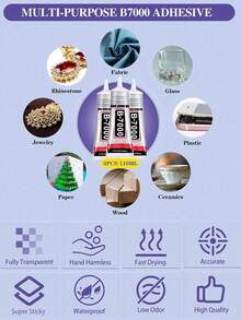 3/15/50/110ml B7000 Rhinestone Glue, Strong Bond, Strong Adhesive, Transparent Clear, Low Odor, No Whitening, Metal Needle Tip, Precise Glue Control, No Waste, Waterproof, Flexible, Anti-Cracking, Long Lasting, DIY Craft, Jewelry Setting, Jewelry Making, Phone Repair, Fabric, Leather, Metal, Plastic, Wood, All Purpose, Multi-Purpose, Craft Glue, Permanent Bond, Gluee - B7000 - View 7