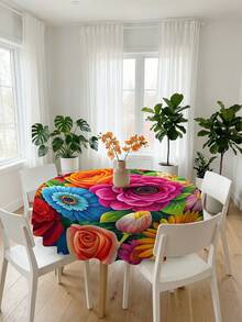 1pc Vibrant Floral Tablecloth, Polyester, Machine-Made, 6 Sizes, No Wrinkles, Perfect For Birthdays, Parties, And Holidays - Indoor & Outdoor Use, Home Decor, Party Table Cover | Vibrant Table Setting | Durable Tablecloth, Tablecloth Home Decor ,Table Cloth,Kitchen Wedding ,Wedding Table, Centrepiece Room Decor , Vintage Decor - Multicolor - View 19