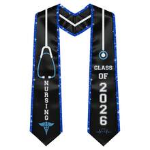 Nursing RN Graduation Stoles With Glitter Ribbon Trim, Graduation Sash Nurses School Gifts, 70 Inch - Kim tuyến xanh - Xem 1