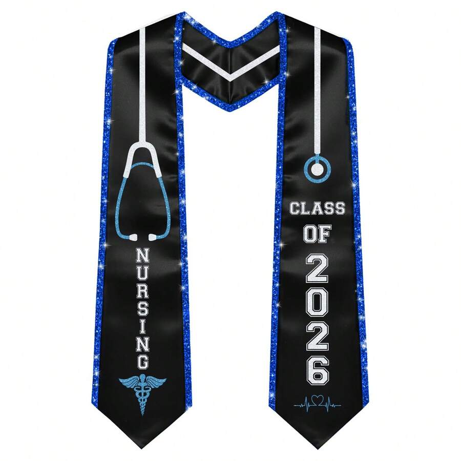 Nursing RN Graduation Stoles With Glitter Ribbon Trim, Graduation Sash Nurses School Gifts, 70 Inch - Kim tuyến xanh - Xem 1