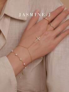 1pc S925 Sterling Silver Full Diamond Cross Chain Bracelet,Cross Hand-Held Chain,Cross Jewelry,Gold Bracelet,Simple Design, Suitable For Everyday Wear - Multicolor - View 1