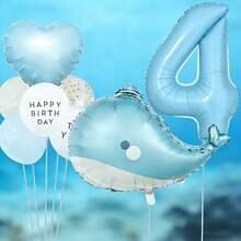 海洋生日氣球套裝，包含鯨魚鋁箔氣球、淺藍色數字鋁箔氣球、愛心鋁箔氣球、印花與乳膠氣球，適合作為兒子與女兒的生日禮物，以及海洋生物主題生日派對裝飾 - 查看 7