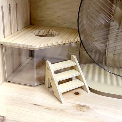 Bể tắm cát và nhà vệ sinh bằng gỗ trong suốt, có bậc thang dành cho thú cưng - Phòng tắm cho chuột hamster, thỏ, chuột nhắt - Phụ kiện thú cưng thoáng khí và hợp vệ sinh