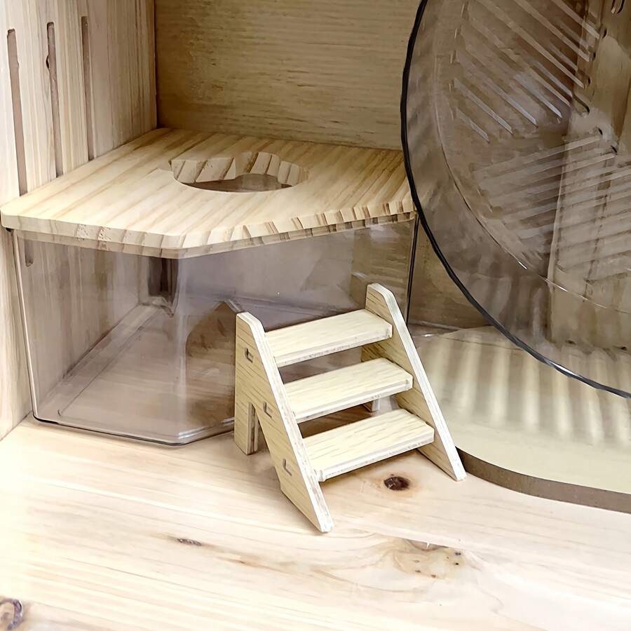 透明木质阶梯式宠物仓鼠浴沙容器兼厕所 - 仓鼠、兔子、老鼠淋浴房 - 透气卫生的宠物用品 - A-1PCS - 查看 1