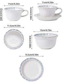1 farfurie ceramică cu margini florale din porțelan os, farfurie de desert retro franceză, ceașcă de cafea Latte Art, veselă pentru casă, farfurie cu fructe, farfurie pentru tort - Multicolor - Vizualizare 4