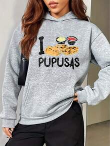 Plus Size Women's Winter Casual Sports Hoodie, Women's Fashion With I Love PopSas Print, Kangaroo Pocket Hoodie, Women's Hooded Fleece Sweatshirt Top, Casual Sports Hoodie - Religious Faith Inspired Apparel - 淺灰色 - 查看 1