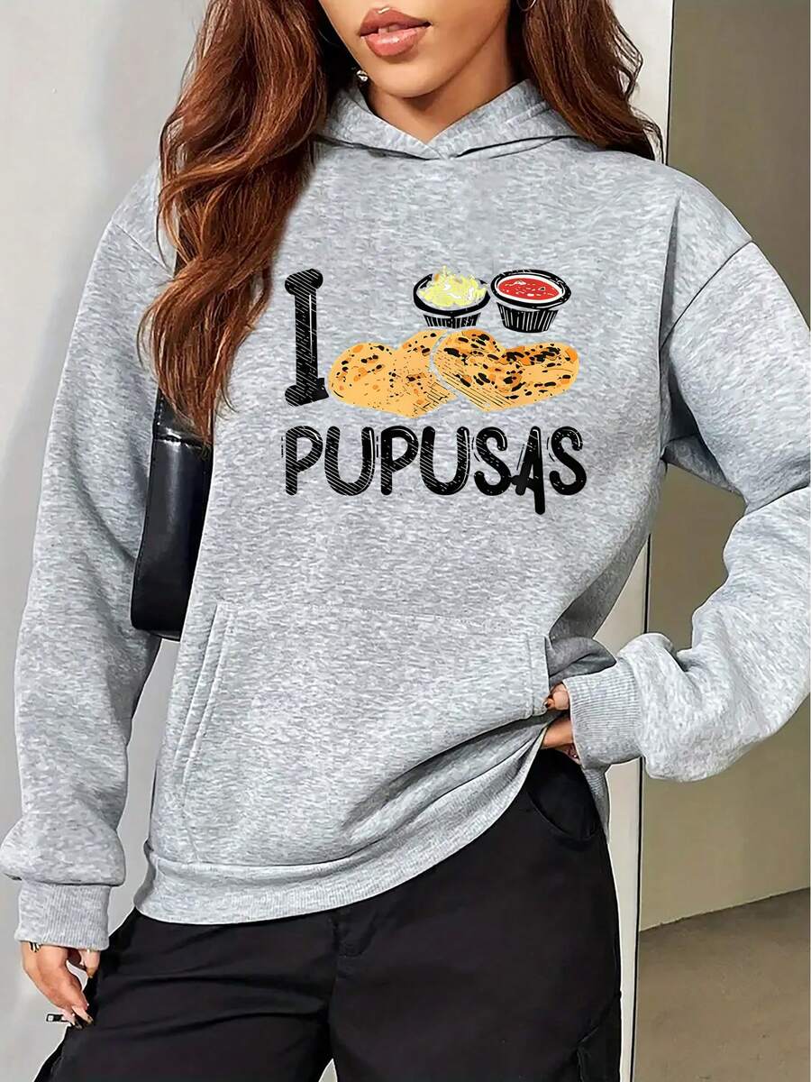 Plus Size Women's Winter Casual Sports Hoodie, Women's Fashion With I Love PopSas Print, Kangaroo Pocket Hoodie, Women's Hooded Fleece Sweatshirt Top, Casual Sports Hoodie - Religious Faith Inspired Apparel - 淺灰色 - 查看 1