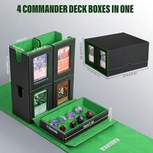 Caja de Mazos de Cartas para MTG con Exhibidor de Comandante Caja de Almacenamiento de Cartas 5 en 1 se adapta a más de 400 cartas con doble funda Estuche de Mazo extraíble para cartas TCG - Negro Verde - Ver 5