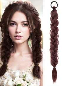 18 Inch Women Synthetic Fiber Ponytail, Including Low Ponytail, Double Ponytail, High Ponytail, Long Twist Braid, Side Single Ponytail, Twist Boxer Braid, Suitable For Daily Wear - Dark Brown - View 8