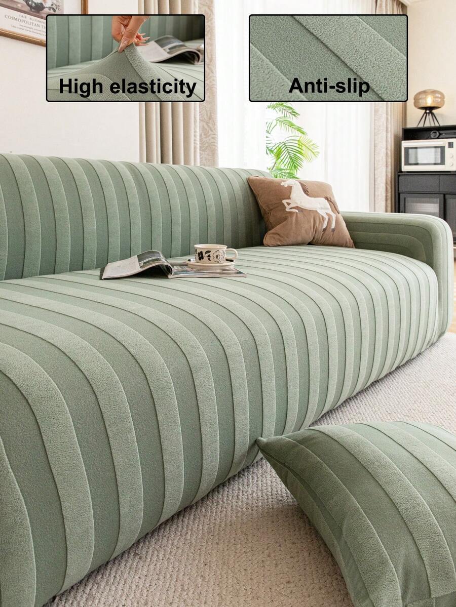 1 buah Sarung Sofa Jacquard Kain Mewah, Pelindung Sofa Warna Polos, Ramah Hewan Peliharaan, Anti Selip, Anti Kotoran, Anti Gores, Cocok untuk Semua Musim, Elastis & Dapat Dicuci dengan Mesin, Cocok untuk Sofa 1/2/3/4 Dudukan - Hijau - View 1