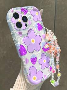 紫色花卉图案奶油色波浪边链条简约防震加厚手机保护壳，适用于 17/17 Pro/17 Pro Max、16 XR/7/8、15 Pro Max、13 Pro Max、14 Pro Max、13、14、11、12 Pro Max、P11软壳、P12防震、XS、XR、7/8 P、7/8 GES2，也适用于A13 4G、A22、A21S、A51 4G、A52、S22 Ultra、A33 5G、A34、A35，以及10、Note 11 4G、11 Lite、A53 TPU、A14、A23、S23 Ultra、S24、A14、A15、S23、A73、A55、A54等机型。 - 彩色 - 查看 1