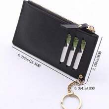 Zipper Card Holder With Keychain, Suitable As Gift For Boyfriend - Black - View 2
