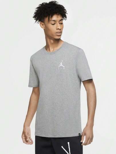 Nike Áo thun ngắn tay cổ tròn màu trơn logo Jordan Jumpman dành cho nam, chất liệu thoải mái, màu xám than.
