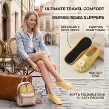 Sandal Selop Jaring Berongga Bernapas Terbaru Musim Semi/Panas 2026, Motif Hewan Kartun, Sol Lembut Ringan Anti Selip untuk Dalam Ruangan/Rumah/Yoga/Perjalanan, Dapat Dilipat, Unisex, Beruang Kuning - Kuning - View 2