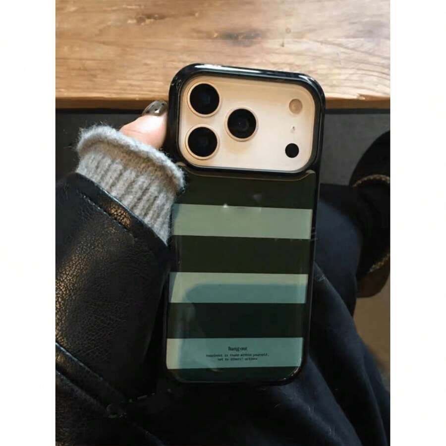 条纹奢华穿孔漩涡粉棕条纹防震手机壳，兼容 17 Pro Max 12 13 14 15 16 Pro Max 14 15 16 Plus 17 11 IND 手机壳 - 綠色條紋 - 查看 1