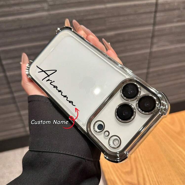 Ốp lưng điện thoại cá nhân hóa tên theo yêu cầu, tương thích với iPhone 11 12 13 14 15 16 17 Pro Max 17 Air, trong suốt, chống sốc, bảo vệ ống kính và camera, chất liệu Acrylic + TPU, dành cho iPhone 17 Pro Max, thích hợp cho mùa Giáng sinh. - Bạc - Xem 1