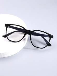 Men's Classic Solid Color Square Non-Prescription Glasses Glasses, Suitable For Daily Wear, Outfit Matching, And Holiday Gifts - Clear - View 9