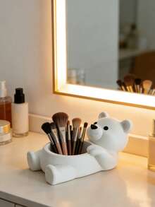 1pc Healing Reclining Bear Shaped Storage Bucket, Tilted Makeup Brush & Lipstick Organizer, Vanity Organizer - Multicolor - View 3