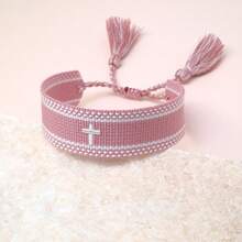 1pc Embroidered Cross Creative Woven Bracelet - Baby Pink - View 4