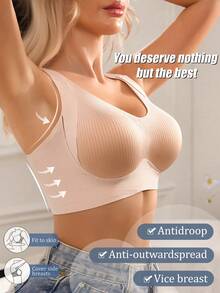 1pc Women's Wireless Seamless Comfortable Simple Pink Casual Everyday Bra Wireless - Pink - View 2