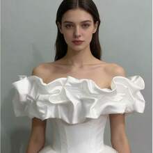 A White Bridal Wedding Dress Satin Strapless Wedding Dress Accessory Off-The-Shoulder Shawl Shrug Adjustable Back - Multicolor - View 8