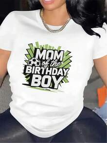 Women's "Mom Of The Birthday " T-Shirt - Casual Short Sleeve Round Neck Shirt With Birthday Design, Comfortable For Parties & Casual Attire, Machine Washable Gift For Mothers (-) - trắng - Xem 1