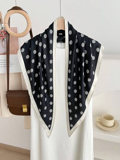 1pc Polka Dot Elegant Polyester Scarf, Versatile Decorative Accessory For All Seasons