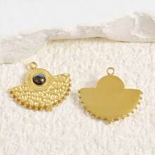 1pc/6pcs Luxury Stainless Steel Inlaid Shell Asymmetrical Fan-Shaped Shell Pendant Necklace Earring DIY Jewelry Accessories, Vacuum Electroplated Jewelry Making Charms - S3239 - View 5