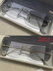 1 pieza Pequeño marco rectangular sin marco de metal, adecuado para el transporte diario, exudando elegancia refinada. Estilo universal, adecuado para ocasiones casuales y formales. Diseño de marco clásico simple, adoptando un diseño plano de moda. Puede bloquear la luz azul, ultraligero, cómodo de usar. - Multicolor - Ver 16
