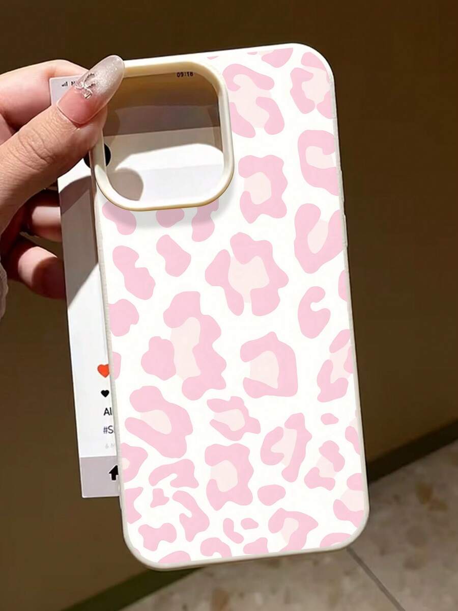 Cheetah, Leopard Print 1pc White Matte Textured TPU White Base Pink Leopard Print Phone Case, Personalized Compatible With IPhone 16 Pro Max, 17/16/15/14 Plus/13/12/11 Protective Cover - Multicolor - View 1