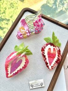 Rhinestone Star Hair Clip, New Strawberry Heart Acetate Hair Clip, Elegant & Cute Hair Clip - Multicolor - View 7