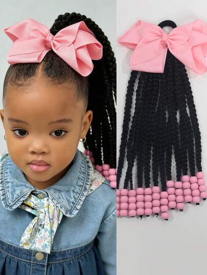 1 Tóc giả đuôi ngựa nơ 8 inch, kẹp bướm nhiều màu, tóc nối đuôi ngựa tết bím, phụ kiện tóc dễ thương có dây chun, phù hợp cho bé gái mặc hàng ngày và dự tiệc.