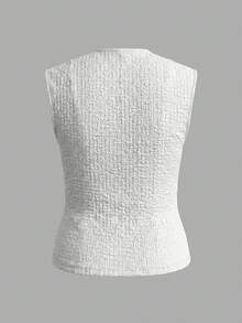 Plus Size Women Solid Color Round Neck Casual Versatile Tank Top - White - View 8