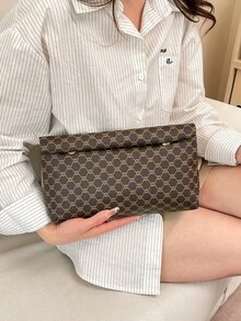 时尚花卉图案手提包，PU材质，大容量翻盖磁扣小方包，印花女包，多功能派对晚宴包，适合女性旅行和购物 - 咖啡 - 查看 5