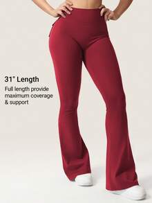 YEOREO Flare Leggings With Pockets For Women Butt Lifting Gym Yoga Leggings Flare Leggings Joggers For Women Summer Clothes For Women - 葡萄酒紅 - 查看 2