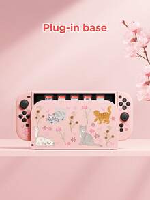 Estuche protector con diseño de gato de dibujos animados y estampado floral ditsy, compatible con New Switch 2 (2025)/Switch NS/Switch OLED/Lite, accesorios para consola de juegos Switch, juego completo que incluye estuche de transporte, base con ranura para tarjetas, caja de almacenamiento de tarjetas de juego, mejor regalo para jugadores de Switch - Multicolor - Ver 7