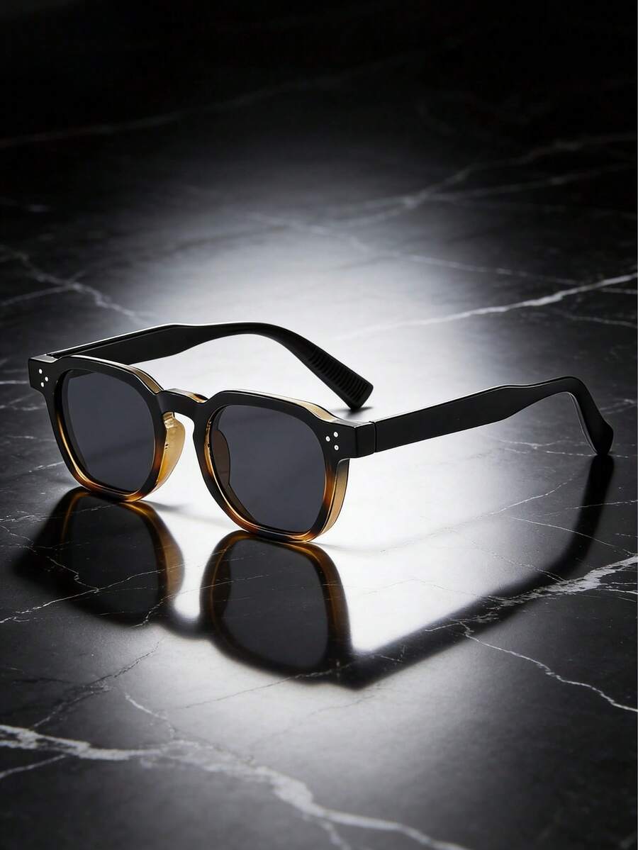 1pc Unisex Oval Small Frame High-Quality Personalized Minimalist Fashion Glasses, Suitable For Casual, Travel, Party, Beach, And Daily Wear - Tortoise Shell Frame Black and Gray Tablet - View 1