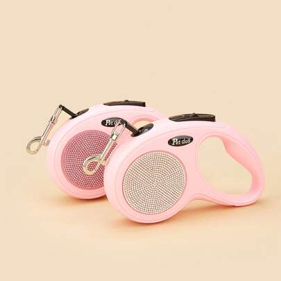 1 pieza Correa retráctil para perro clásica rosa de 3 metros/5m con decoración de diamante de imitación, adecuada para caminar, senderismo, actividades al aire libre de viaje para perros pequeños y medianos