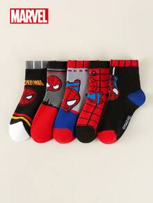 Marvel 5双装儿童短袜，官方授权超级英雄印花男童袜 - 彩色 - 查看 4