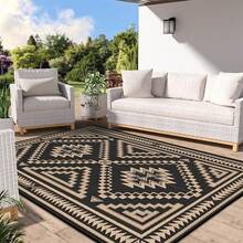 1 pieza Alfombra rectangular minimalista de estilo bohemio en negro y marrón, adecuada para patio, caravana, camping en primavera y otoño - multicolor - Ver 1