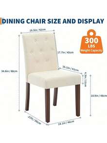Sillas de comedor de cocina tapiceadas Set de 2 Unidades, silla de Parsons con patas de madera, silla lateral de tela moderna con botón para comedor / restaurante - Beis - Ver 2
