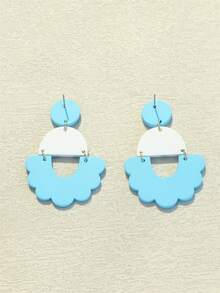 1对女士浅蓝色花卉印花陶瓷纹理镂空亚克力耳环，时尚优雅设计 - 彩色 - 查看 5